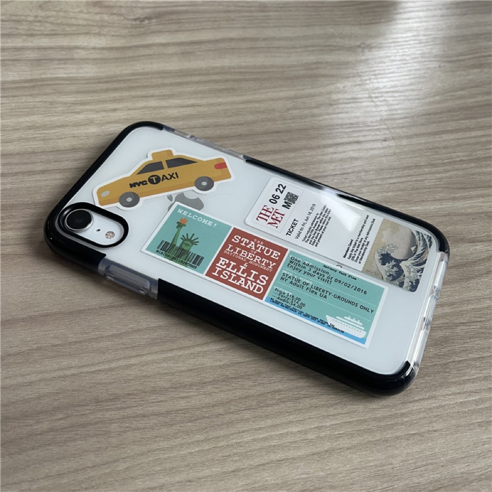 Die-cut stickers applied to a clear phone case
